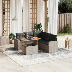 vidaXL 6-delige Loungeset met kussens poly rattan grijs