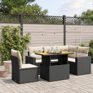 vidaXL 6-delige Loungeset met kussens poly rattan zwart