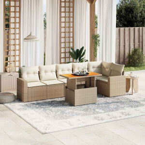 vidaXL 7-delige Loungeset met kussens poly rattan beige