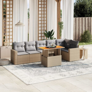 vidaXL 7-delige Loungeset met kussens poly rattan beige