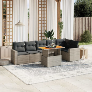 vidaXL 7-delige Loungeset met kussens poly rattan grijs