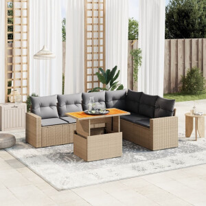 vidaXL 7-delige Loungeset met kussens poly rattan beige
