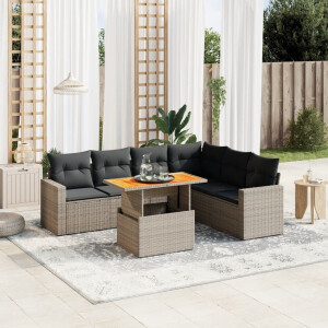 vidaXL 7-delige Loungeset met kussens poly rattan grijs