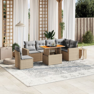 vidaXL 7-delige Loungeset met kussens poly rattan beige