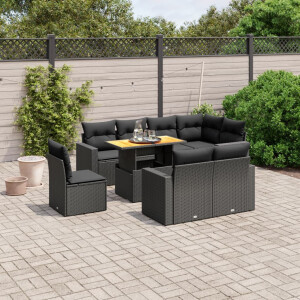 vidaXL 9-delige Loungeset met kussens poly rattan zwart
