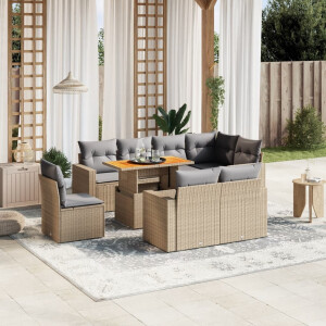 vidaXL 9-delige Loungeset met kussens poly rattan beige