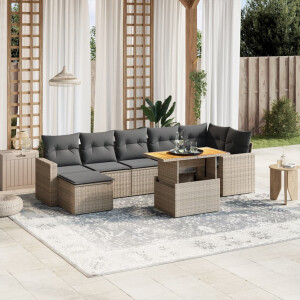 vidaXL 8-delige Loungeset met kussens poly rattan grijs