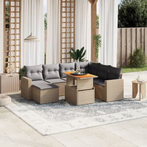 vidaXL 8-delige Loungeset met kussens poly rattan beige