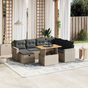 vidaXL 8-delige Loungeset met kussens poly rattan grijs