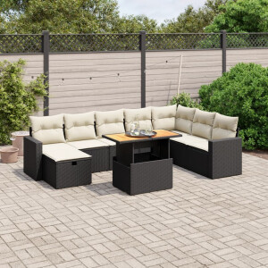 vidaXL 9-delige Loungeset met kussens poly rattan zwart