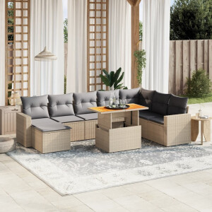 vidaXL 9-delige Loungeset met kussens poly rattan beige
