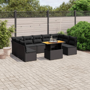 vidaXL 10-delige Loungeset met kussens poly rattan zwart