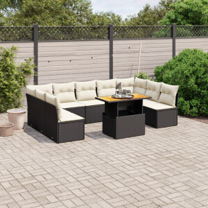 vidaXL 10-delige Loungeset met kussens poly rattan zwart