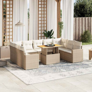vidaXL 10-delige Loungeset met kussens poly rattan beige