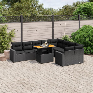 vidaXL 10-delige Loungeset met kussens poly rattan zwart