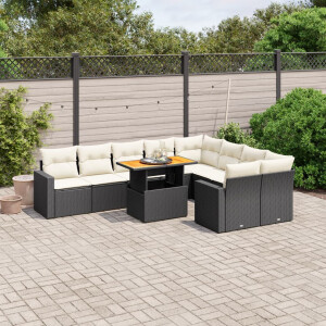 vidaXL 10-delige Loungeset met kussens poly rattan zwart