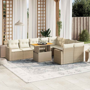 vidaXL 10-delige Loungeset met kussens poly rattan beige