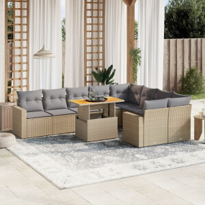 vidaXL 10-delige Loungeset met kussens poly rattan beige
