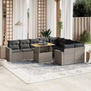 vidaXL 10-delige Loungeset met kussens poly rattan grijs