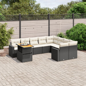 vidaXL 10-delige Loungeset met kussens poly rattan zwart