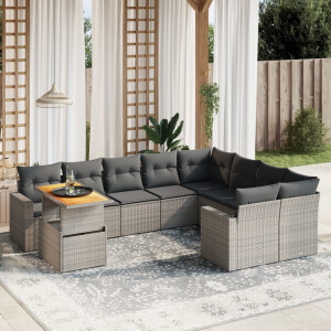 vidaXL 10-delige Loungeset met kussens poly rattan grijs