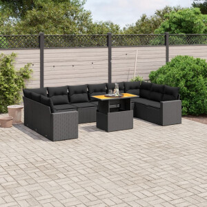 vidaXL 11-delige Loungeset met kussens poly rattan zwart