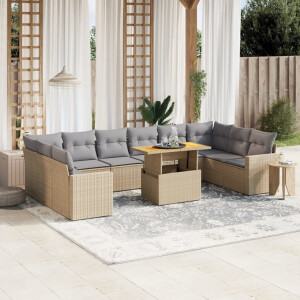 vidaXL 11-delige Tuinset met kussens poly rattan beige