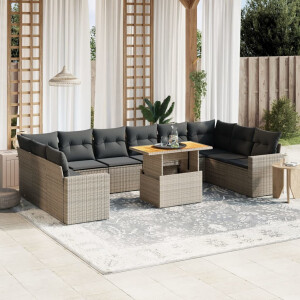 vidaXL 11-delige Loungeset met kussens poly rattan grijs