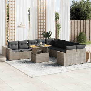 vidaXL 11-delige Loungeset met kussens poly rattan grijs