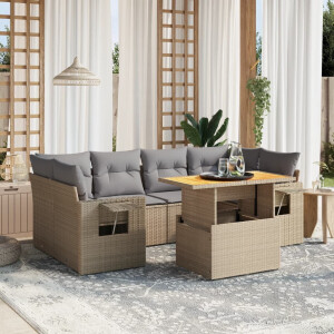vidaXL 7-delige Loungeset met kussens poly rattan beige