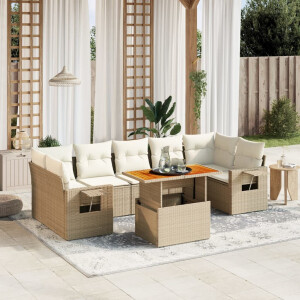 vidaXL 8-delige Loungeset met kussens poly rattan beige