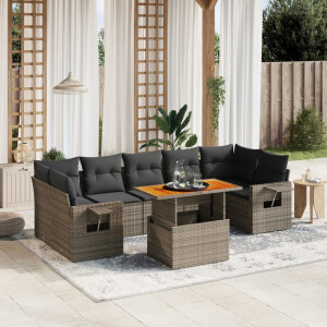 vidaXL 8-delige Loungeset met kussens poly rattan grijs