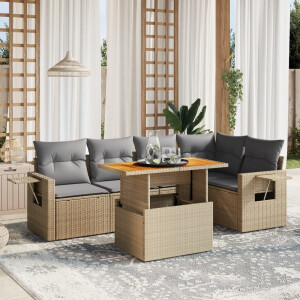 vidaXL 6-delige Loungeset met kussens poly rattan beige