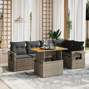 vidaXL 6-delige Loungeset met kussens poly rattan grijs