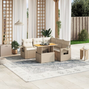 vidaXL 6-delige Loungeset met kussens poly rattan beige