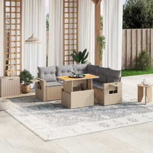 vidaXL 6-delige Loungeset met kussens poly rattan beige