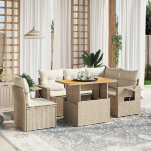 vidaXL 6-delige Loungeset met kussens poly rattan beige