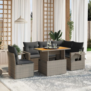 vidaXL 6-delige Loungeset met kussens poly rattan grijs