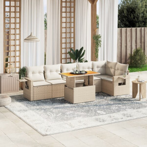 vidaXL 7-delige Loungeset met kussens poly rattan beige
