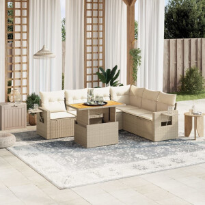 vidaXL 7-delige Loungeset met kussens poly rattan beige
