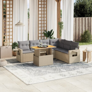 vidaXL 7-delige Loungeset met kussens poly rattan beige