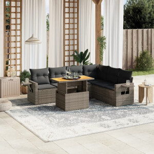 vidaXL 7-delige Loungeset met kussens poly rattan grijs