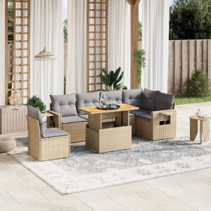 vidaXL 7-delige Loungeset met kussens poly rattan beige