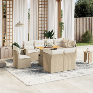 vidaXL 9-delige Loungeset met kussens poly rattan beige