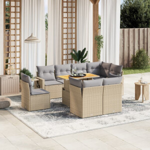 vidaXL 9-delige Loungeset met kussens poly rattan beige