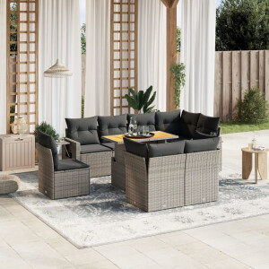 vidaXL 9-delige Loungeset met kussens poly rattan grijs