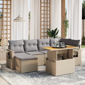 vidaXL 7-delige Loungeset met kussens poly rattan beige
