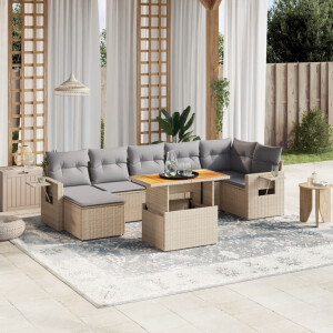 vidaXL 8-delige Loungeset met kussens poly rattan beige