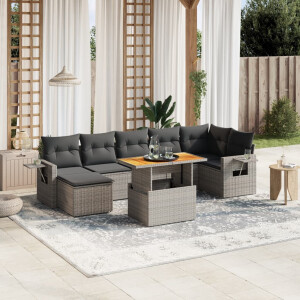 vidaXL 8-delige Loungeset met kussens poly rattan grijs