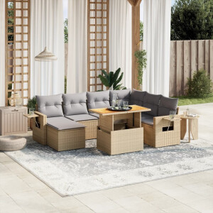 vidaXL 8-delige Loungeset met kussens poly rattan beige